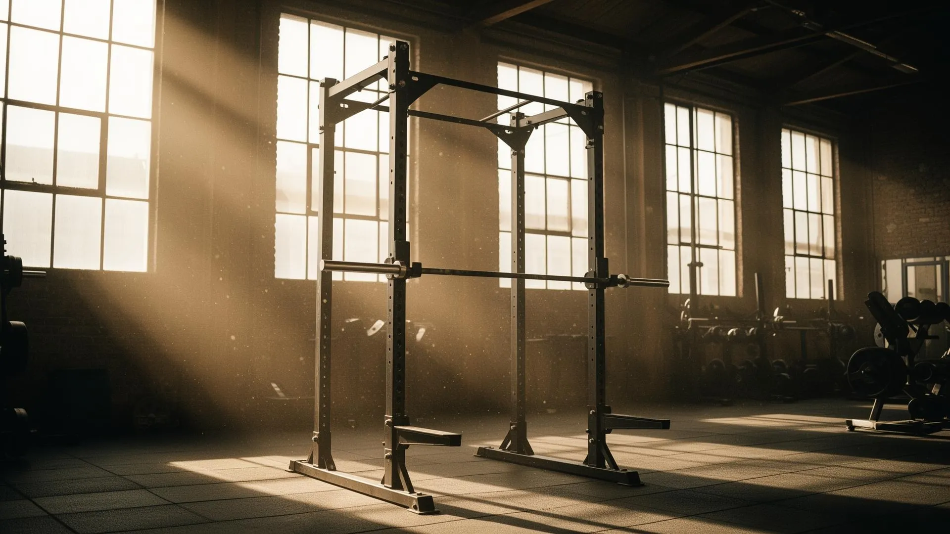 Empty squat rack in morning light