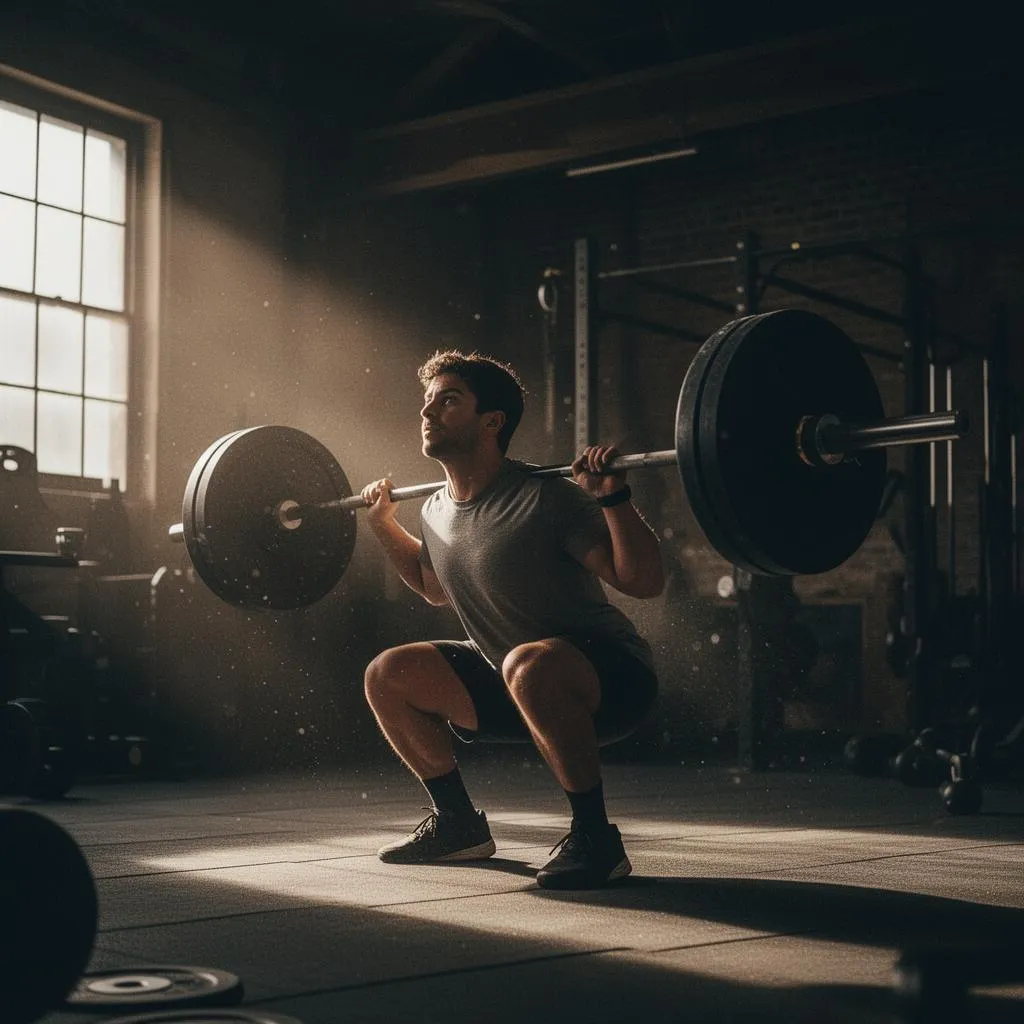 Athlete training under dramatic light in an industrial gym